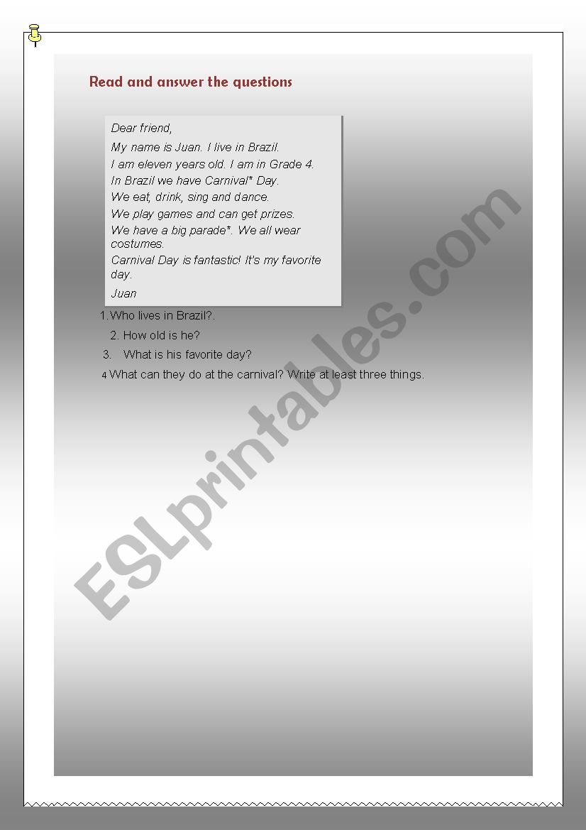 read the letter worksheet
