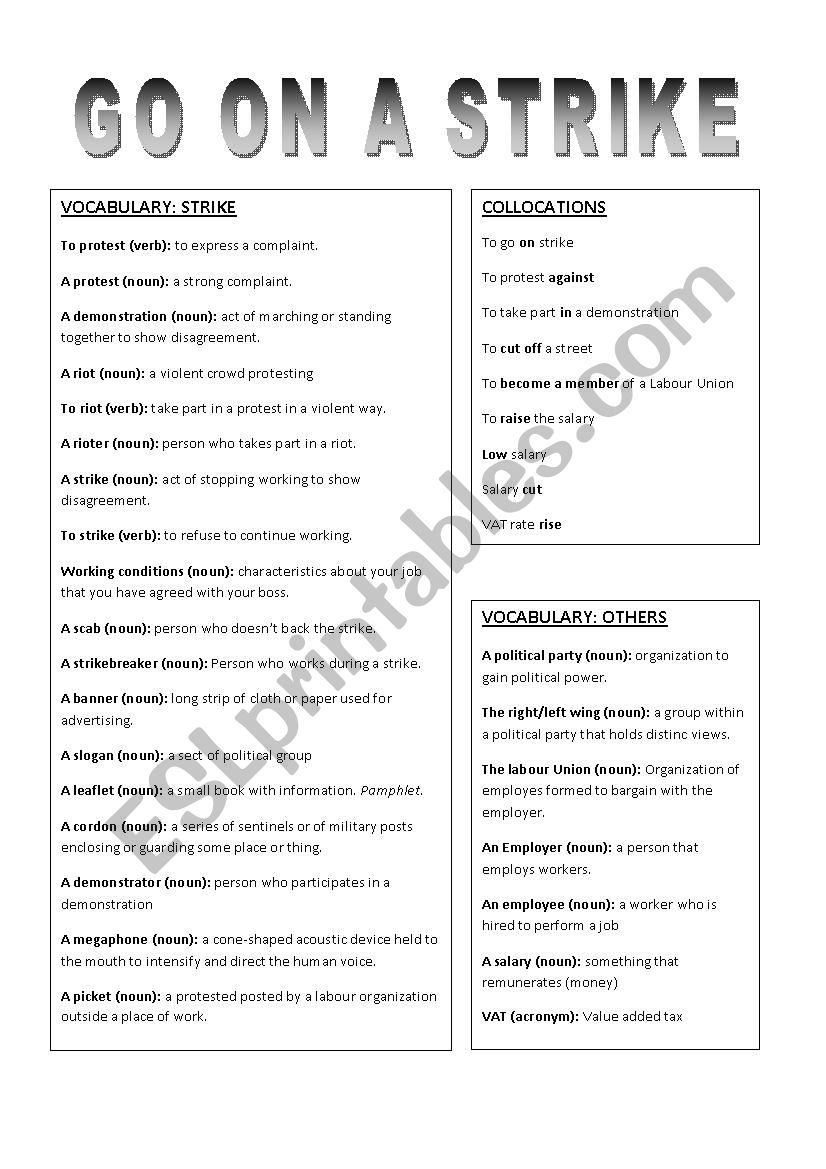 GO ON STRIKE worksheet