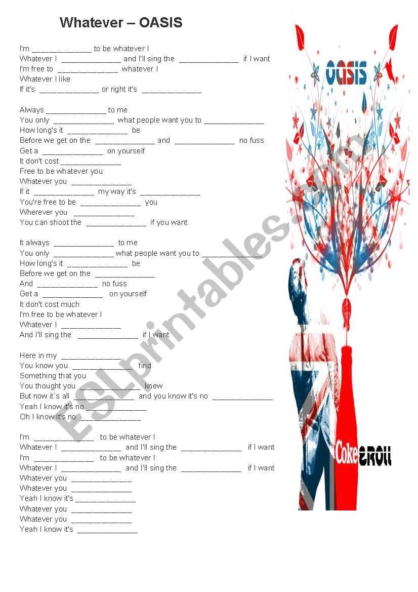 Oasis - Whatever worksheet