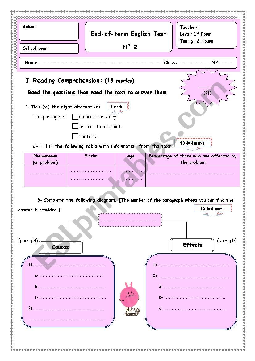 End-of-term English Test     1st   Form (part 1 )