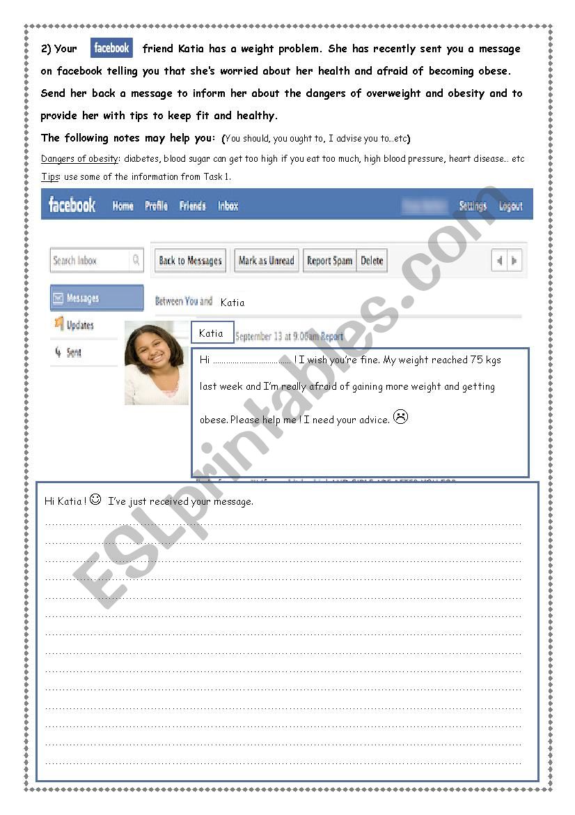 End-of-term English Test   1st   Form  about health  (part 2: Reading text + Writing ex2)