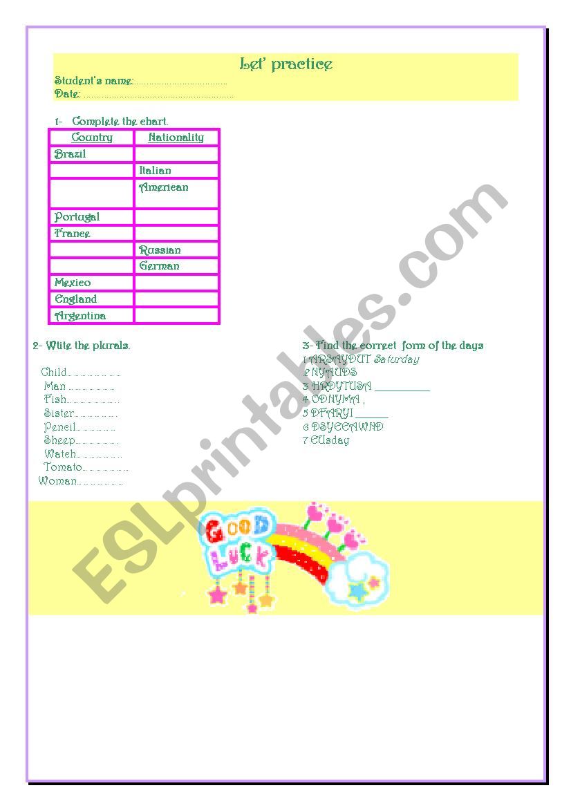 revision for very beginners worksheet