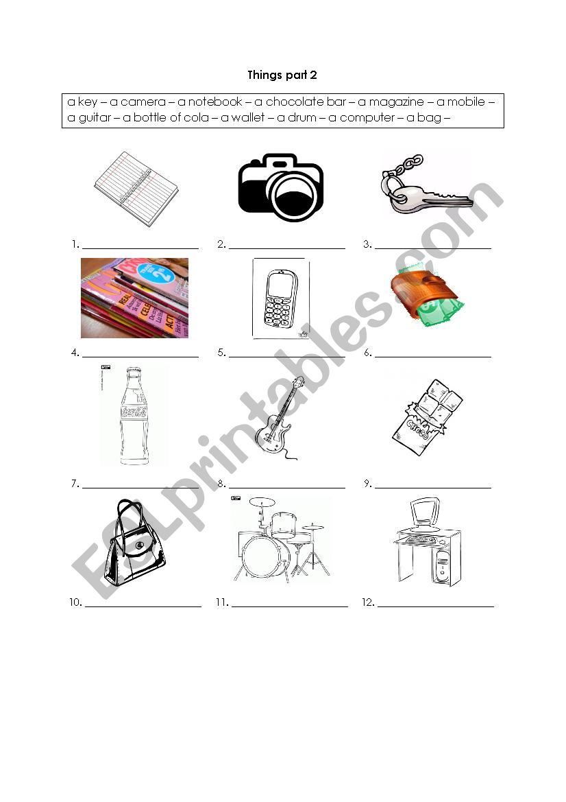 Vocabulary things part 2 worksheet