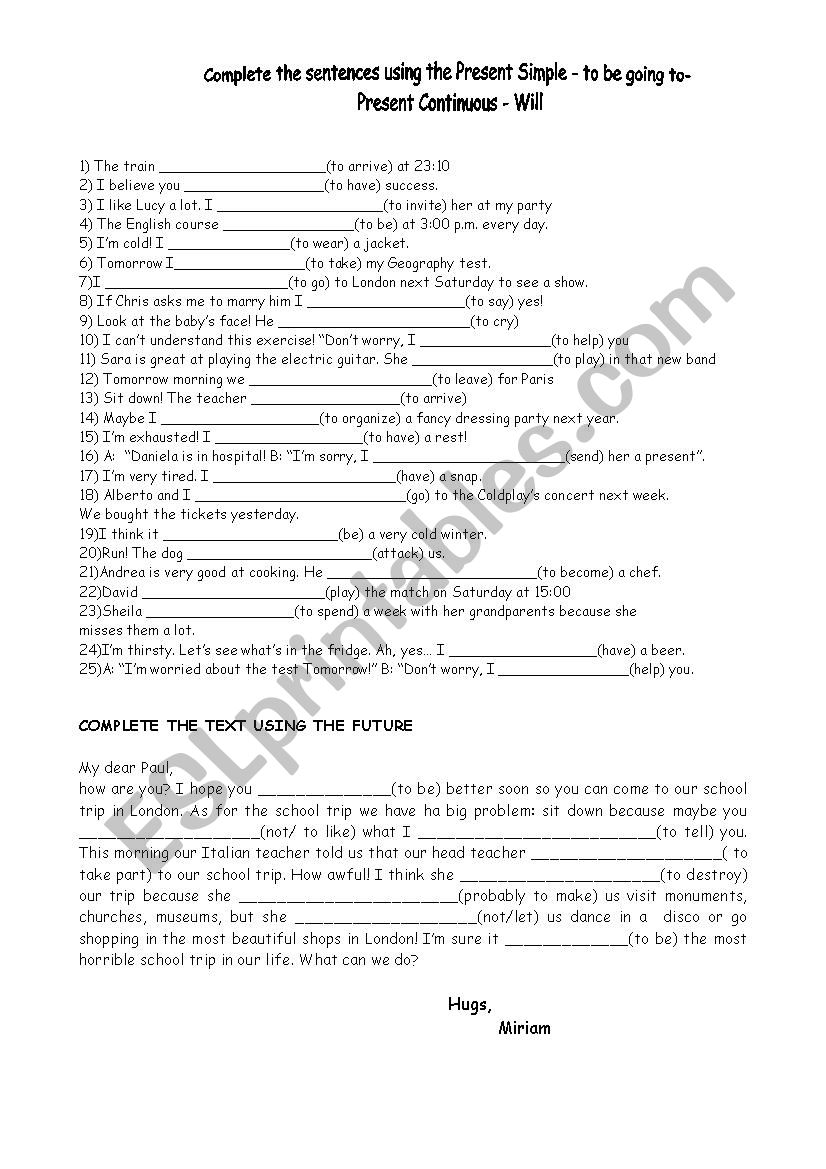 LETS TRAIN WITH THE FUTURE worksheet