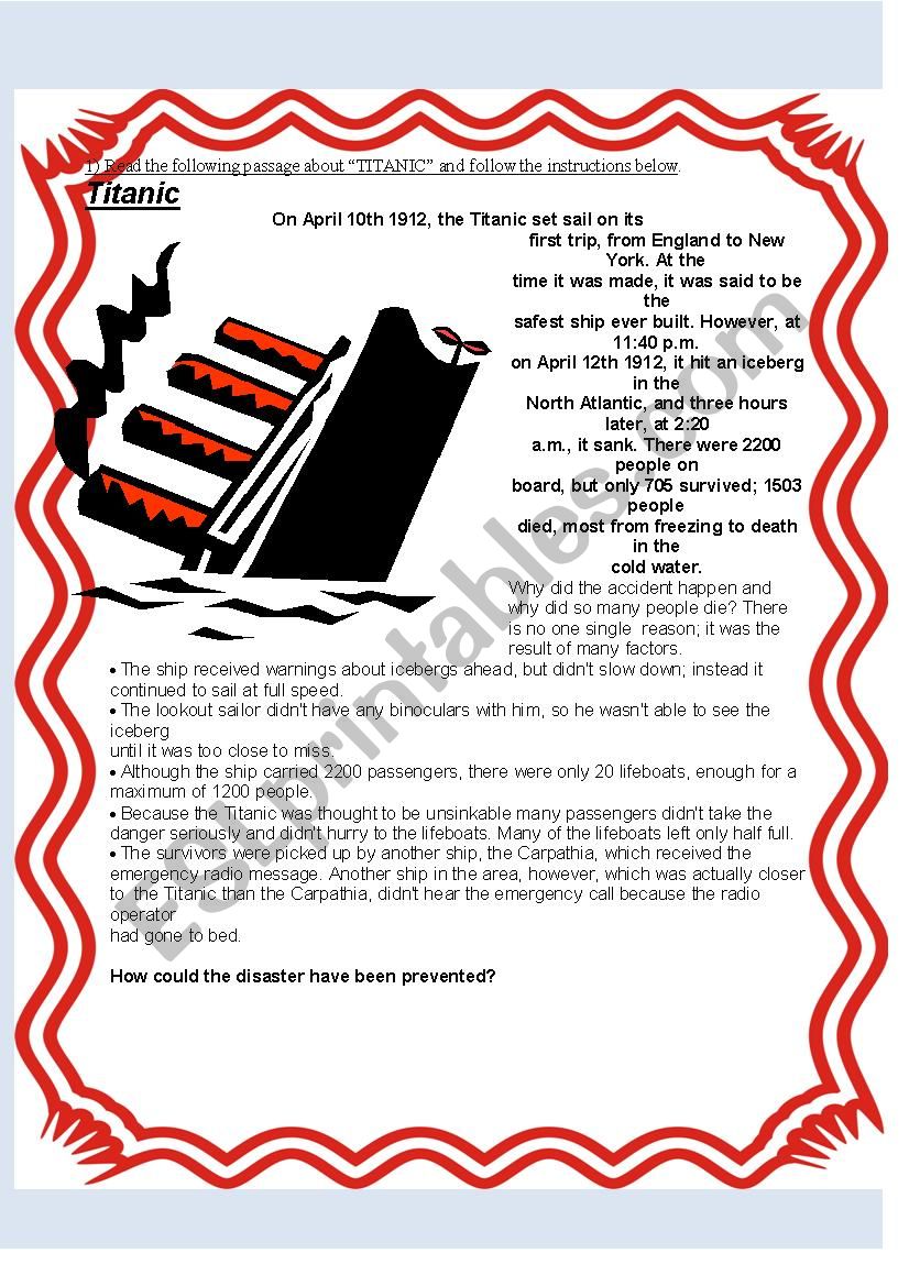 Conditional Titanic worksheet