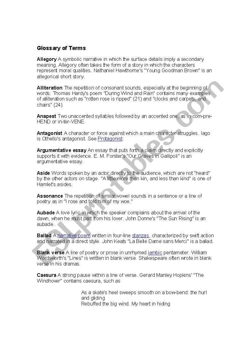 terms worksheet