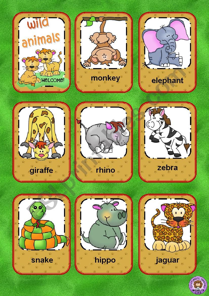 Wild animals flashcards worksheet