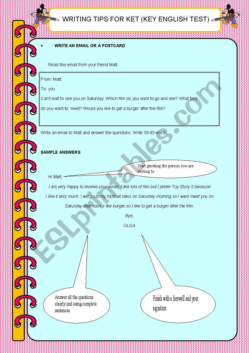 Writing tips for Ket  exam  worksheet