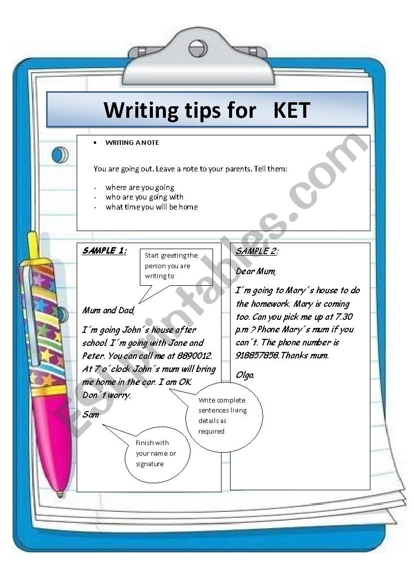 writinhg tips for Ket exam worksheet