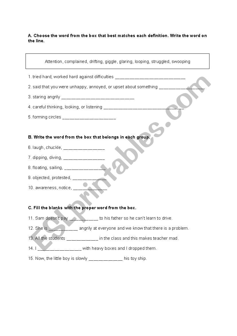 vocabulary worksheet