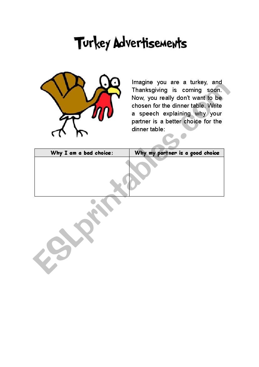 turkey writing  worksheet