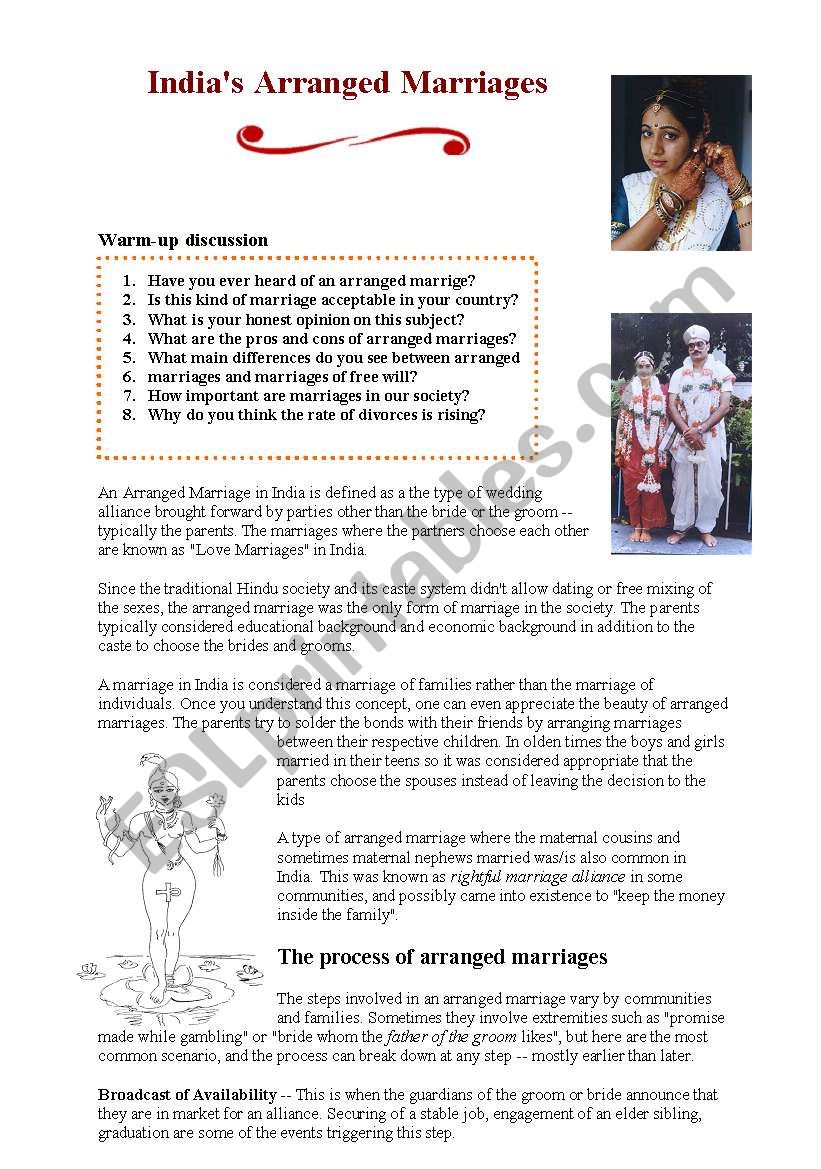 arranged marriages worksheet