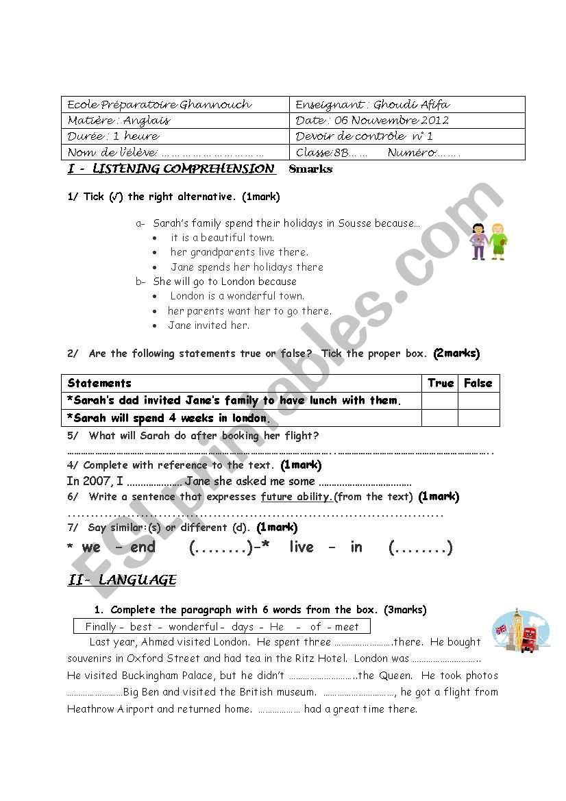 mid term test 1 8th grade worksheet