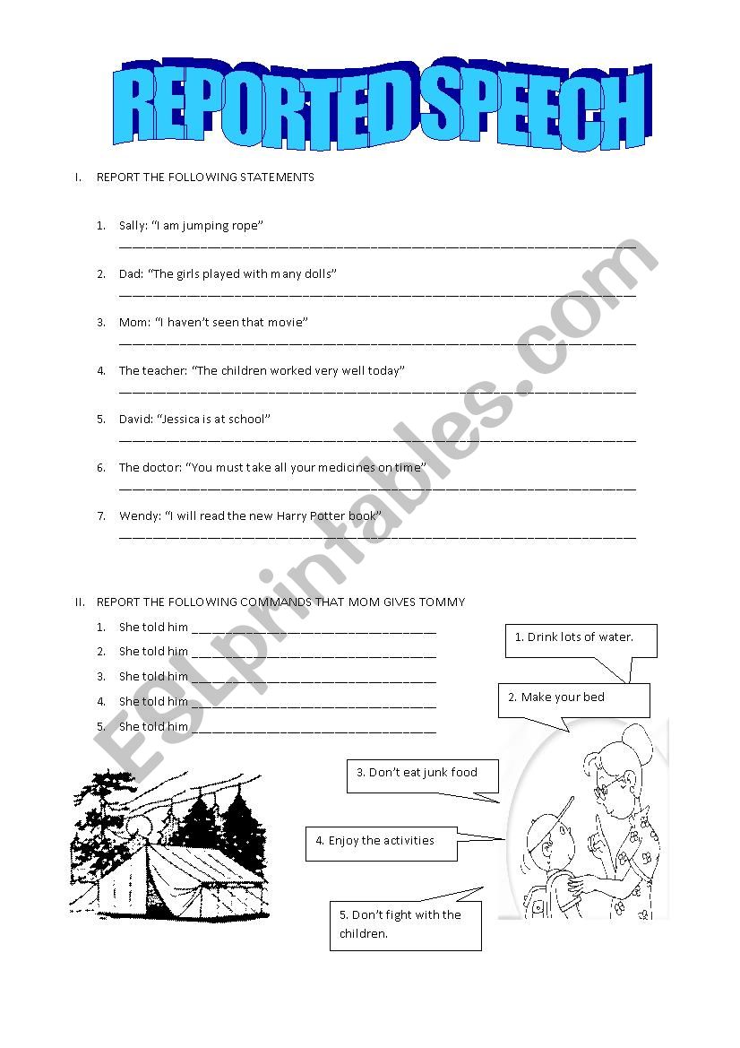 REPORTED SPEECH worksheet