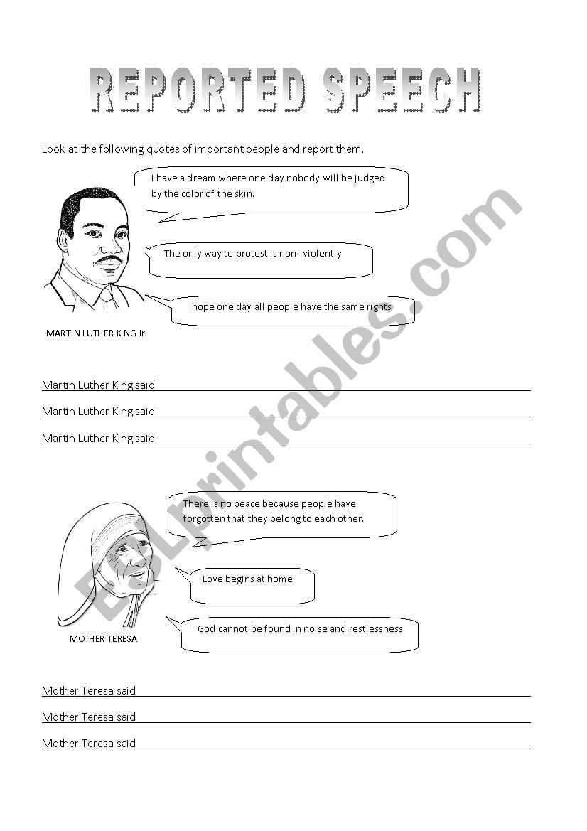 Reported Speech worksheet