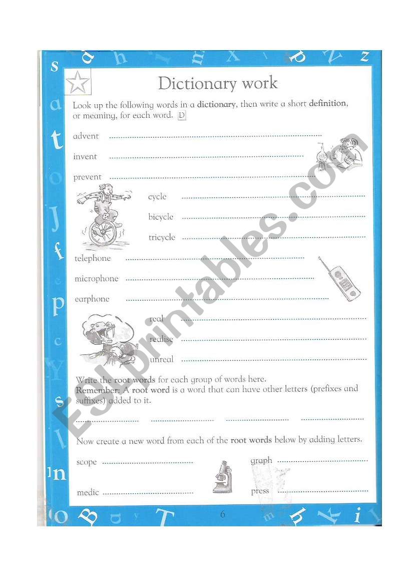 dictionary work worksheet