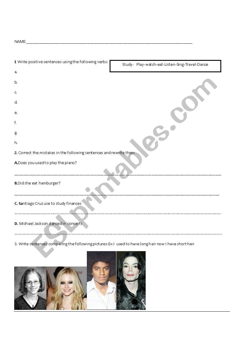 used to exam worksheet
