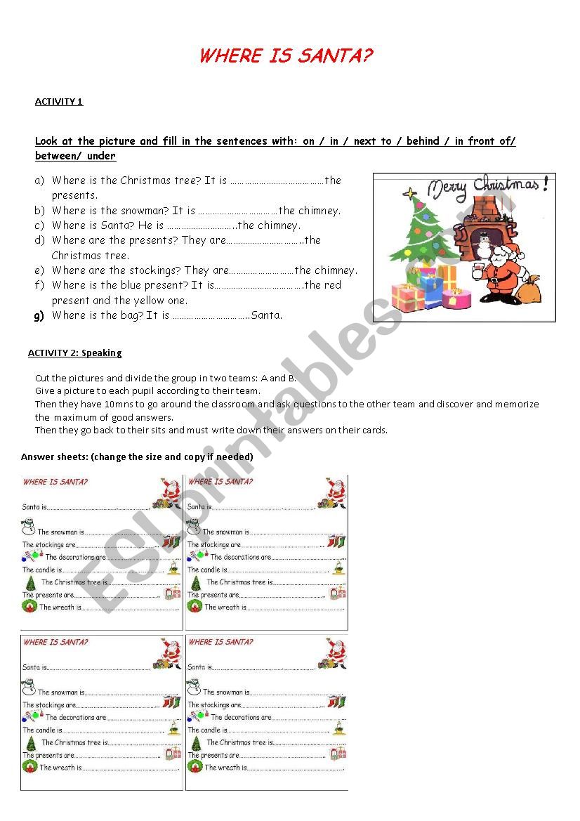 Where is Santa? worksheet