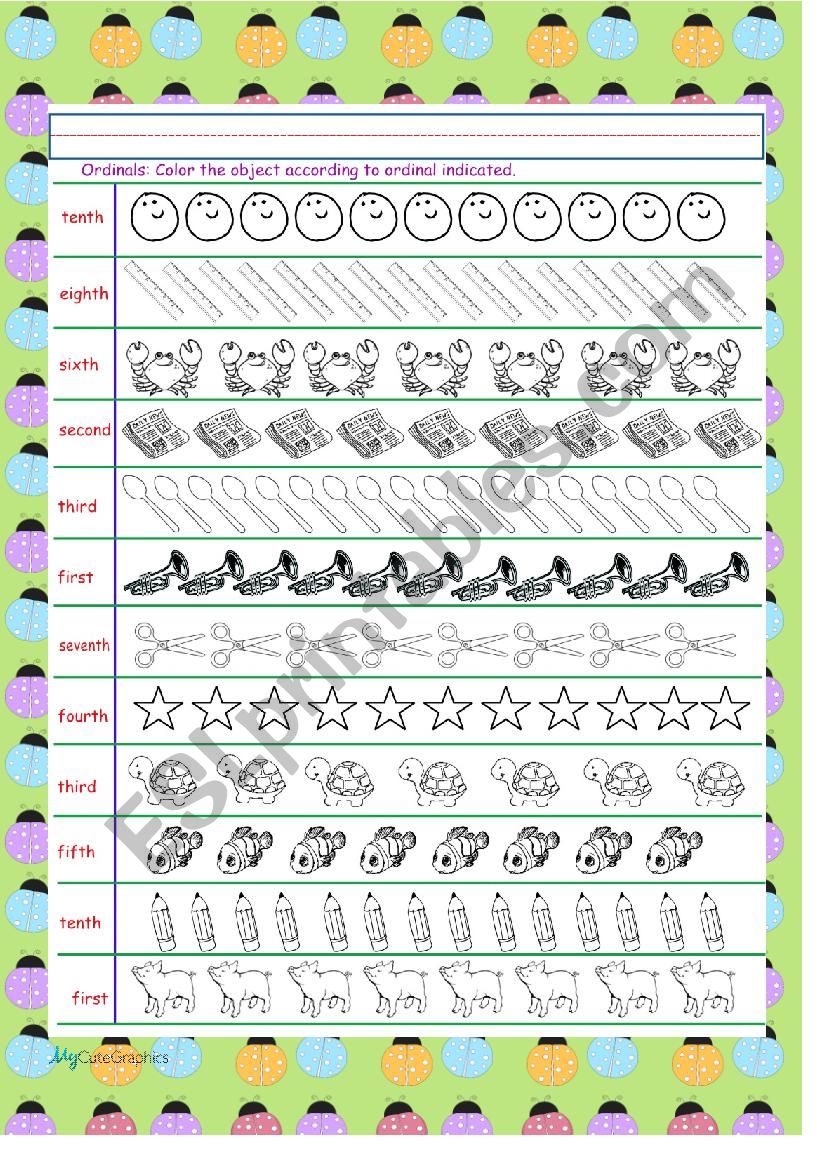 Ordinals worksheet