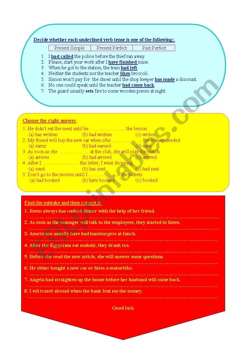 Present Simple, Present Perfect, or Past Perfect