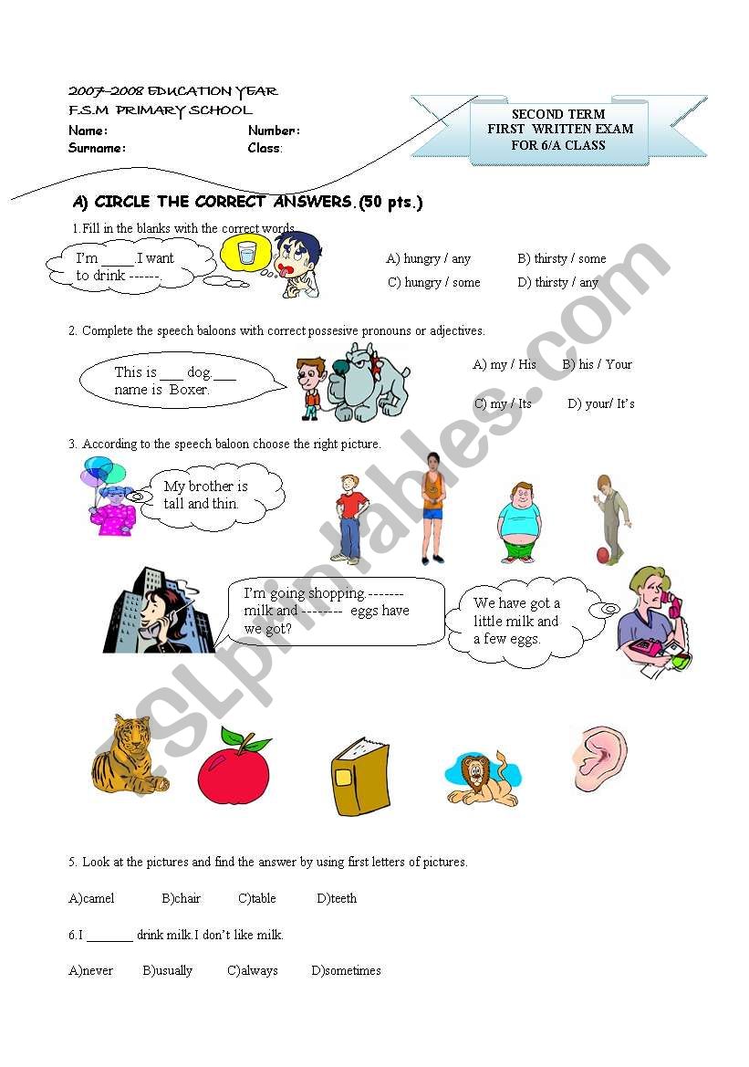 EXAM FOR 6TH GRADES worksheet