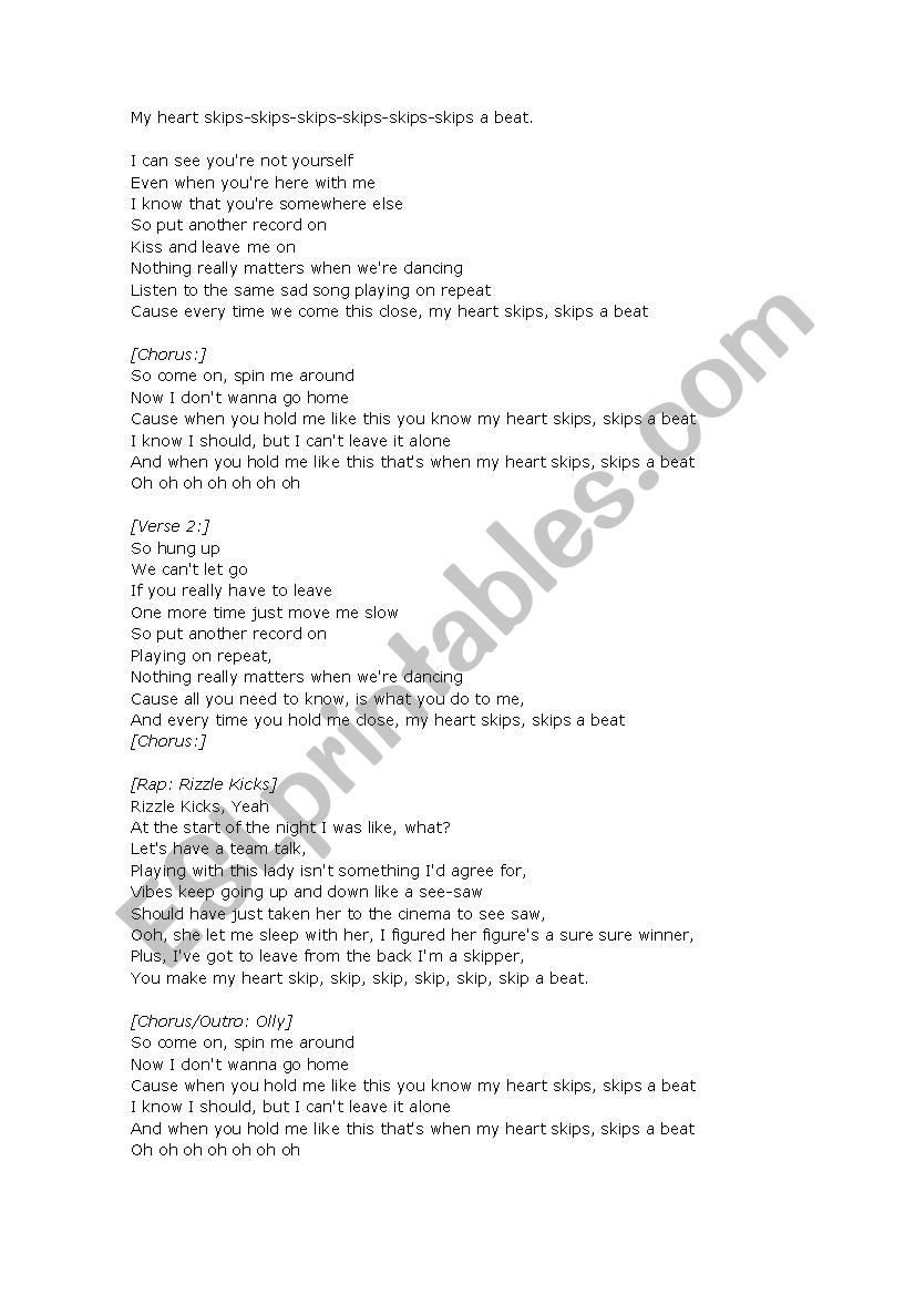 Olly Murs  - My Hear Skips a Beat song worksheet