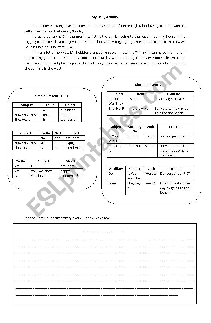 My Daily Activity worksheet