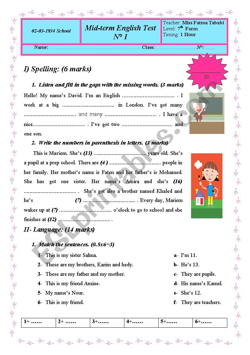 Mid-term English Test  N 1 7th  Form