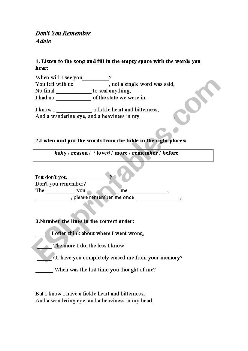 Song: Adele worksheet