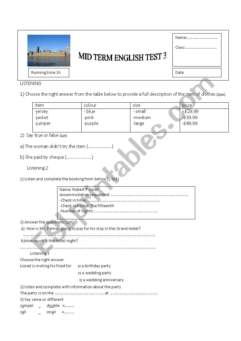 Mid term test 3 for 8th formers tunisian curriculum