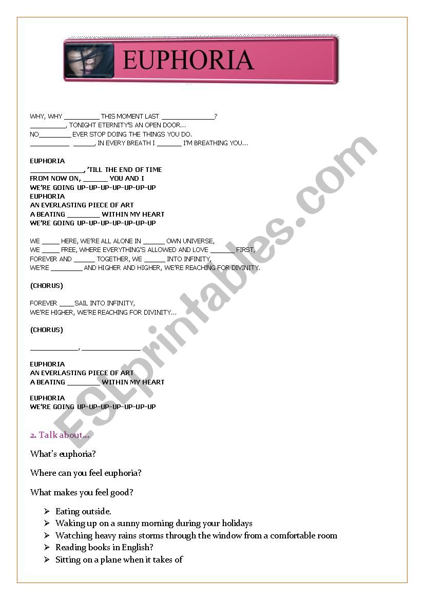 Euphoria Song worksheet