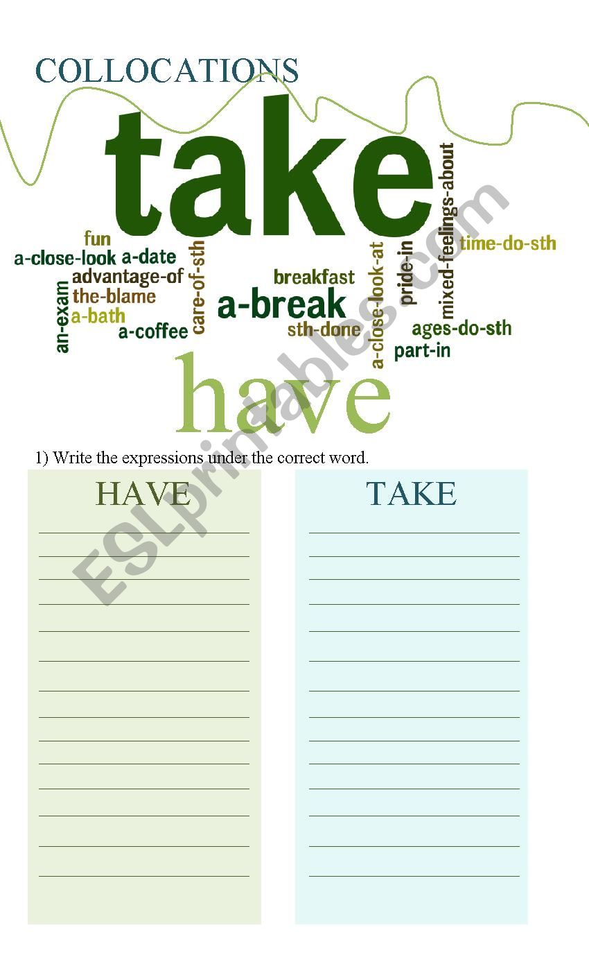 Collocations Have & Take worksheet