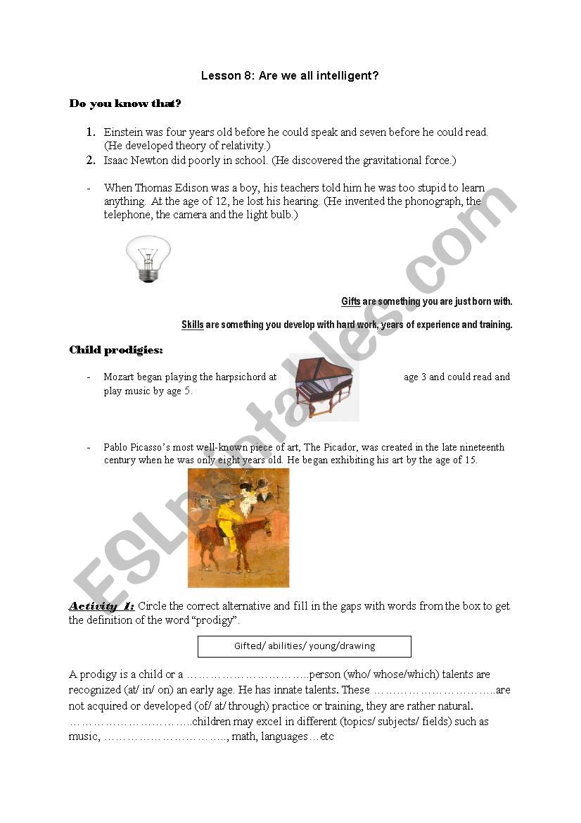 Are we all intelligent? worksheet