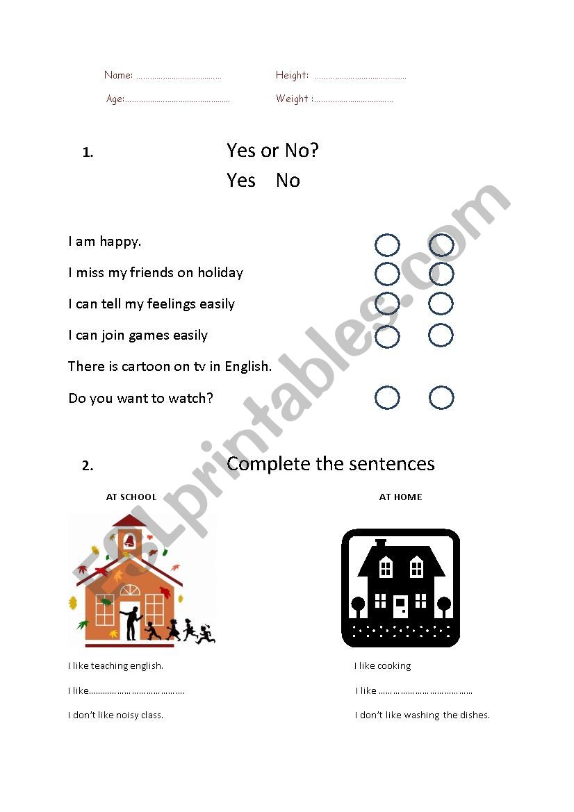 Check the students abilities worksheet