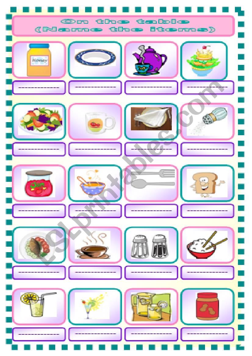 On the table (name the items) worksheet