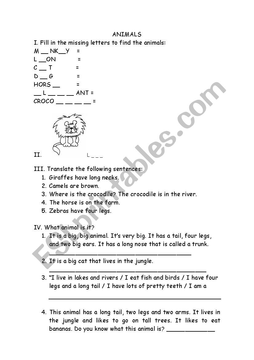 animals worksheet