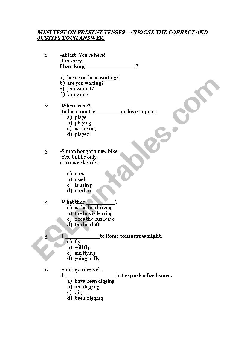 Revision of present- future tenses with key