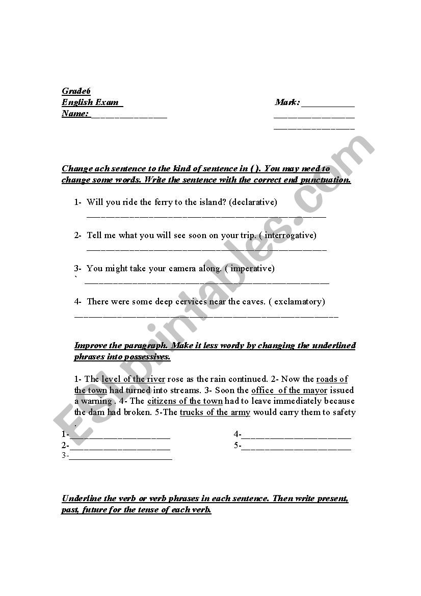 Grammar test  worksheet