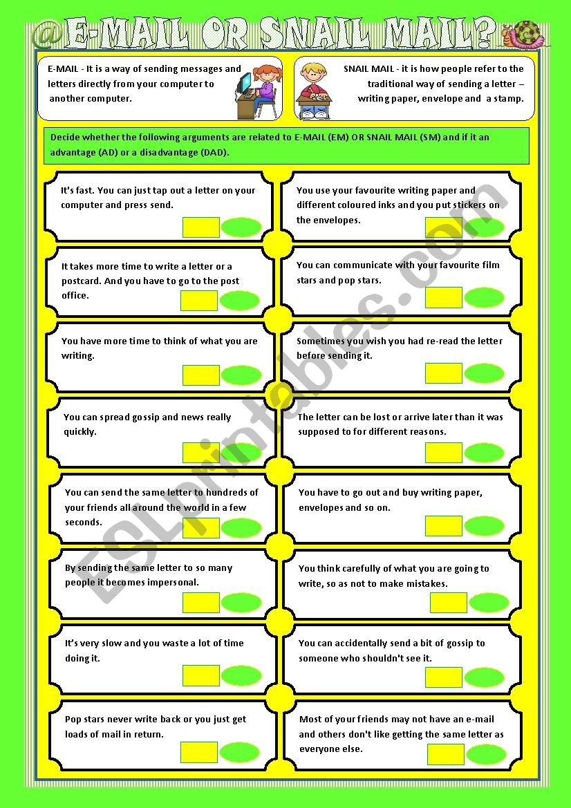 E-mail or Snail mail? worksheet