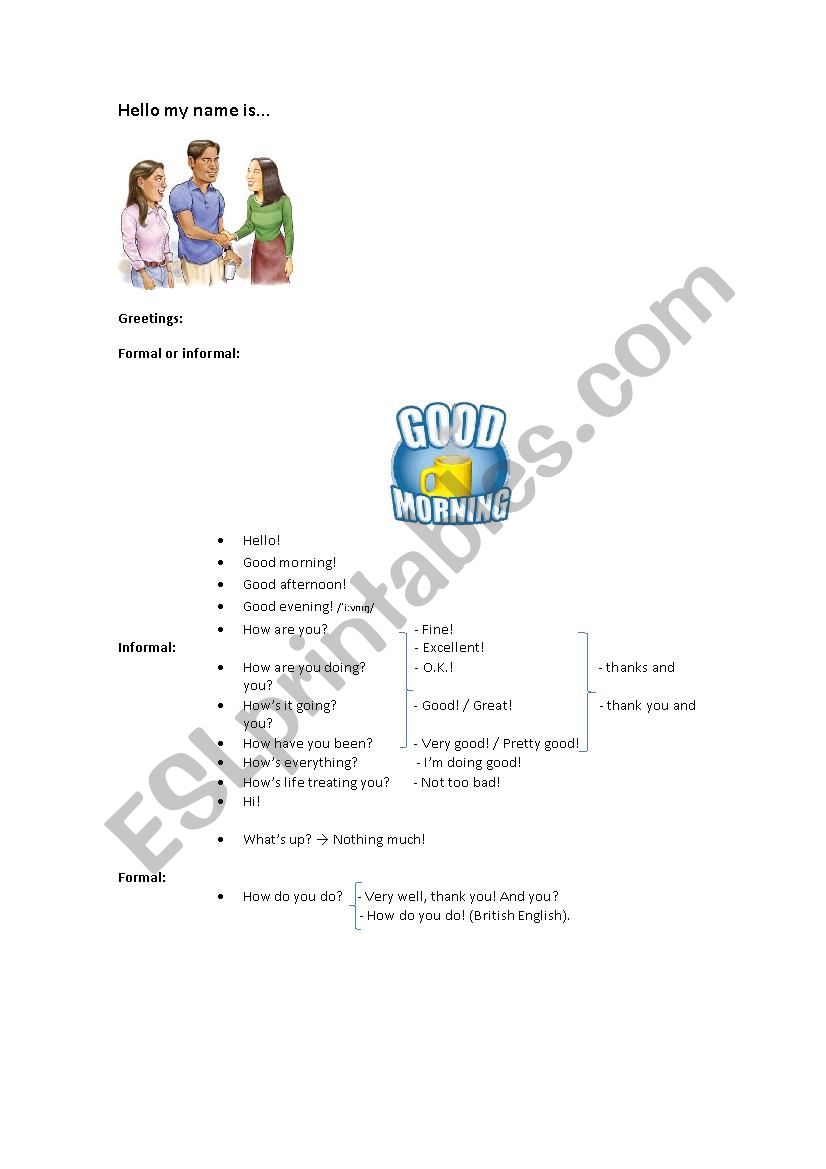 Greetings and Farewells worksheet