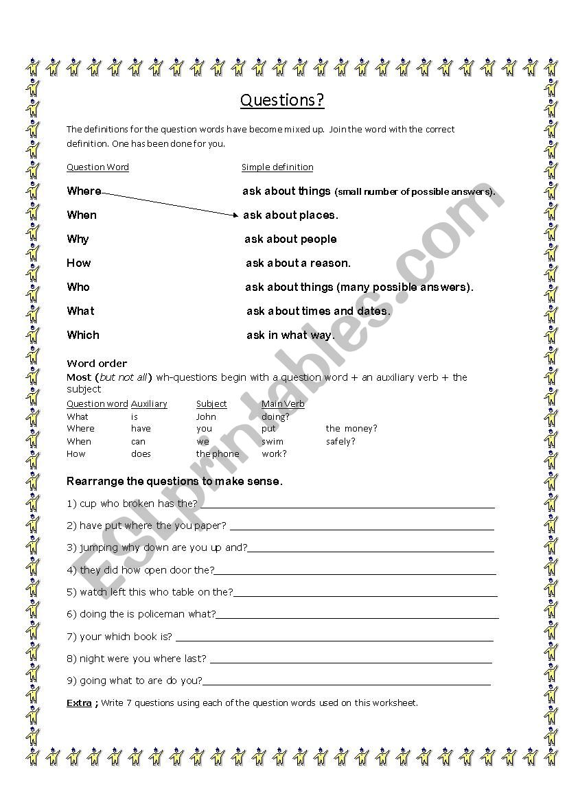 questions - match the definitions and unscramble