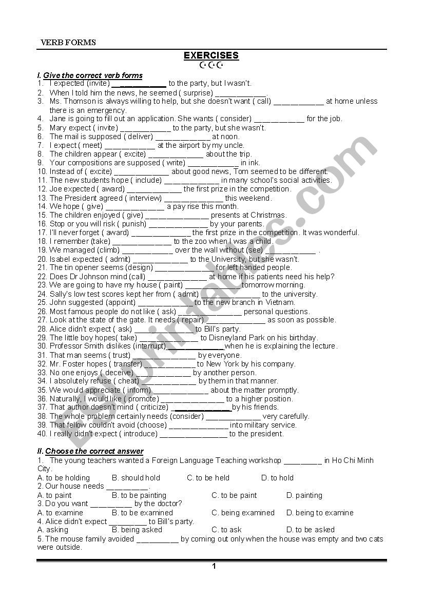 VERB FORMS (PASSIVE)  worksheet