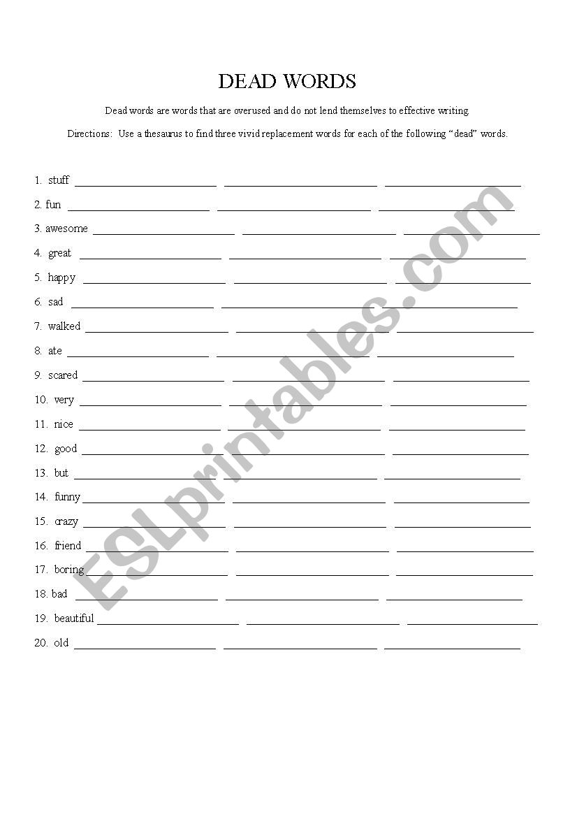 Dead Words  worksheet