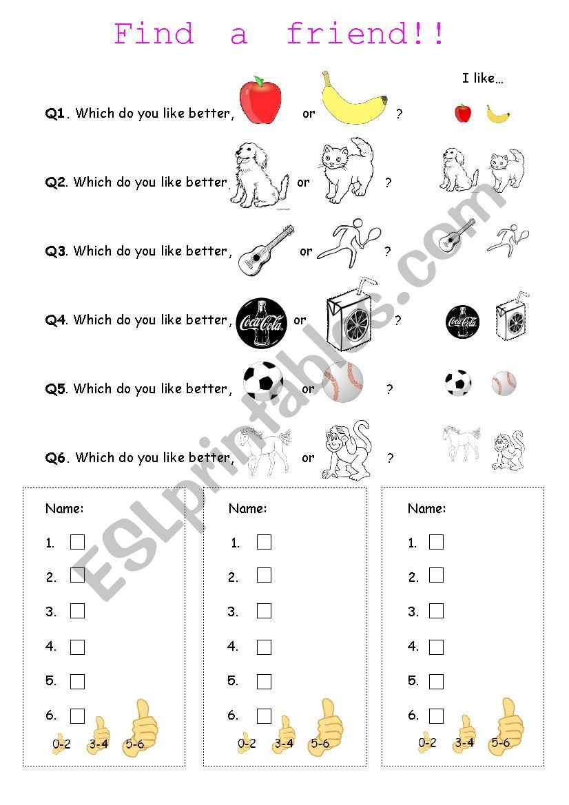 Which do you prefer? worksheet