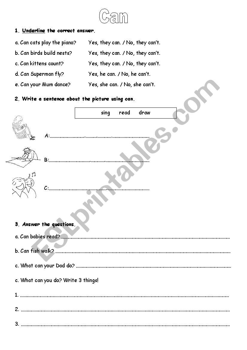 Can/cant (differentiated worksheets).