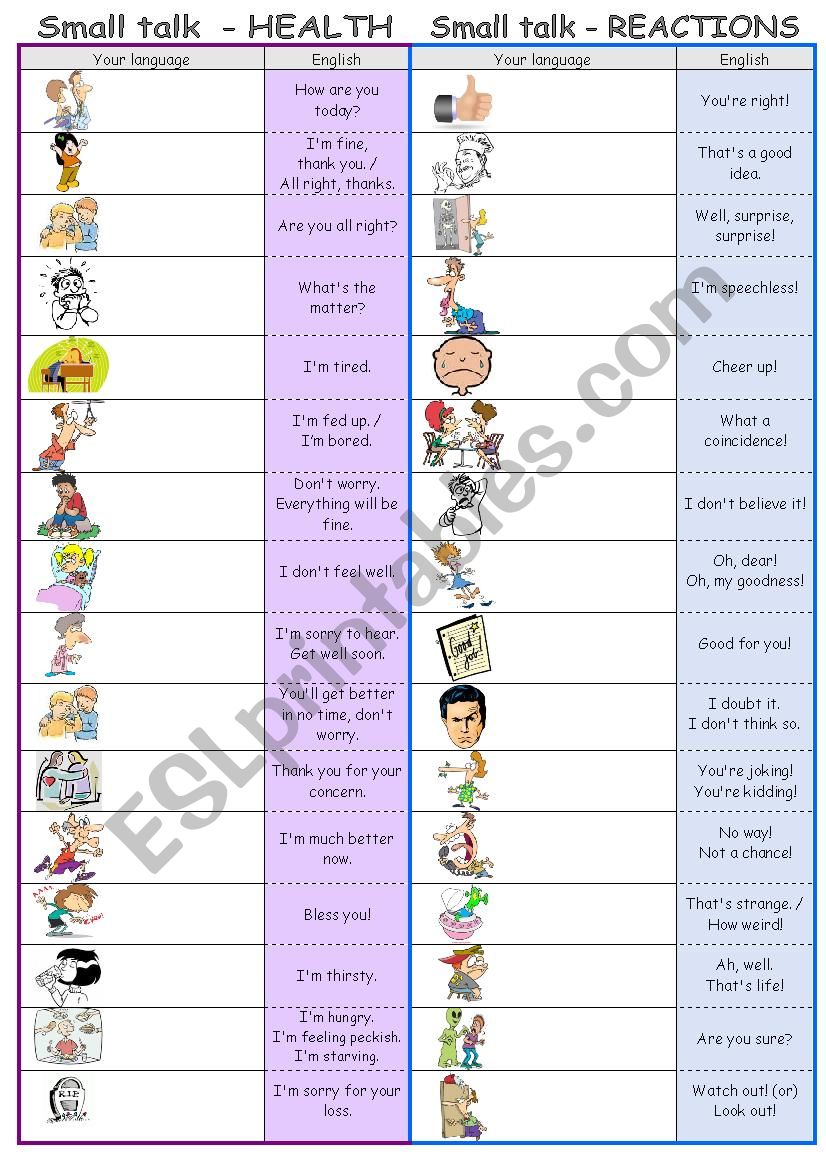 Small talk by topics - HEALTH & REACTIONS (editable)