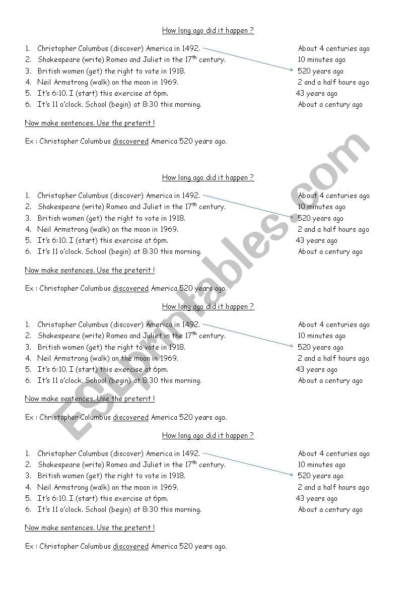 How long ago did it happen ? worksheet