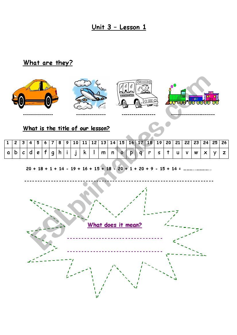 Transportation worksheet