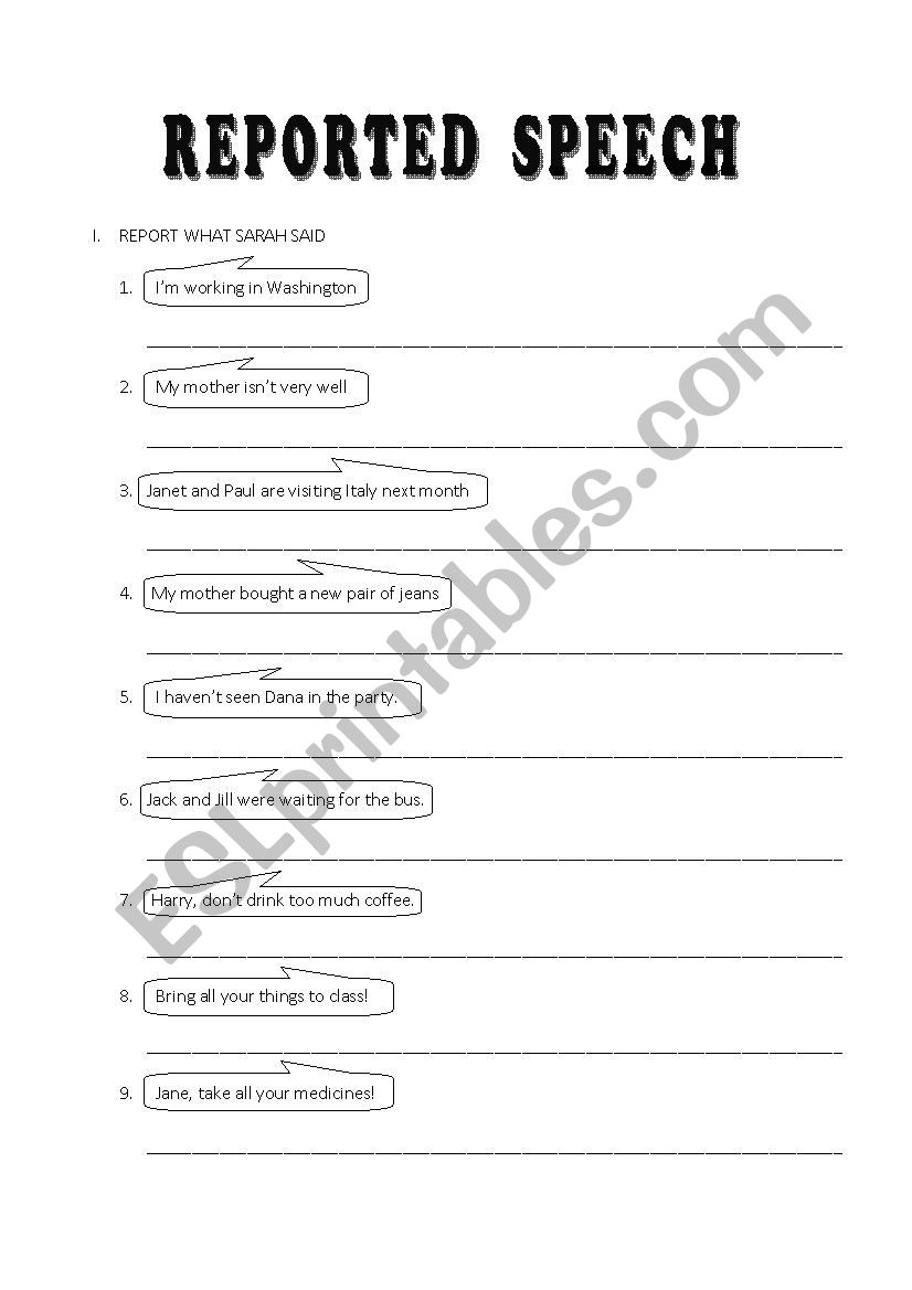 Reported Speech worksheet