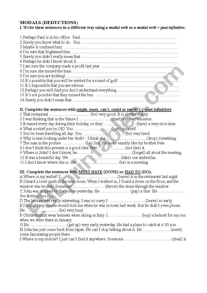 Past modals worksheet